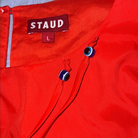 Staud Prato Recycled Nylon Short Puff Sleeve Crop Top Tomato Red Size large - Picture 3 of 8